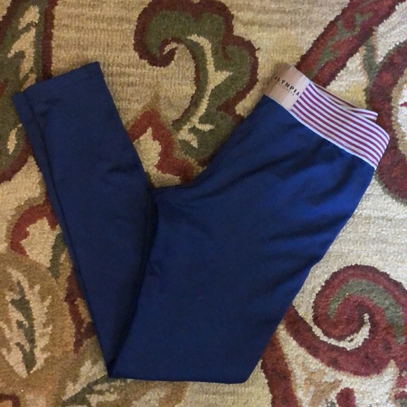 OLYMPIA ACTIVEWEAR size Medium Legging Blue Diamond Embroidered Stripe-Band USA - Picture 15 of 15